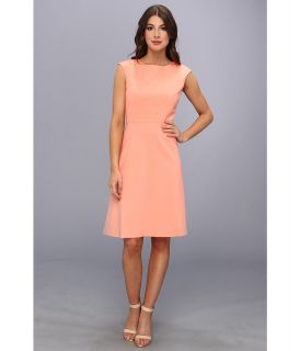 Calvin Klein Cap Sleeve Solid Aline Lux Fress Dress Womens Dress (Orange)