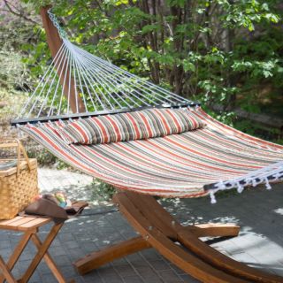  Island Bay Sienna Stripe Quilted Hammock with Wood Arc Stand