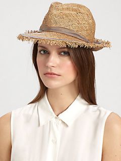 Lola Guard Rail Frayed Raffia Fedora   Natural