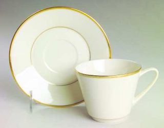 Lenox China Reverie (Gold Trim) Flat Cup & Saucer Set, Fine China Dinnerware   I