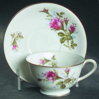 Sango Moss Rose (Rim,3 Sets Of Roses) Footed Cup & Saucer Set, Fine China Dinner