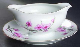 Diamond (Japan) Cherry Blossom Gravy Boat with Attached Underplate, Fine China D