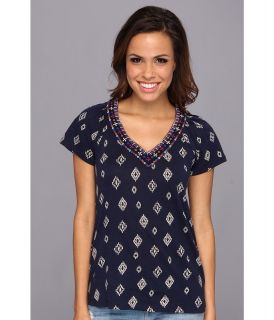 Lucky Brand Soiree Top Womens Short Sleeve Pullover (Blue)