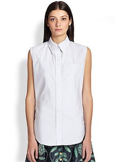 Thom Browne Sleeveless Mini Stripe Shirt   Blue White