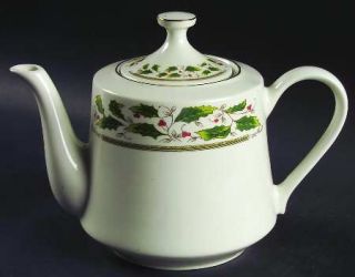 Royal Limited Holly Holiday Teapot & Lid, Fine China Dinnerware   Holly/Band, Go