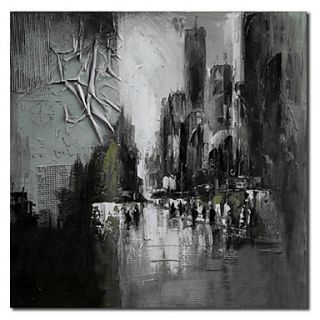 Hand Painted Oil Painting Abstract Black Street with Stretched Frame