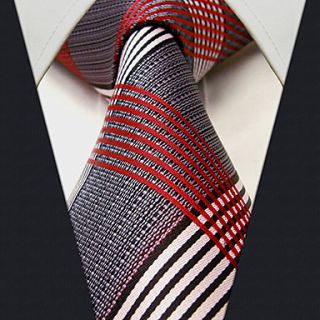 Mens Business Gray Red Check Pattern Necktie