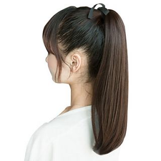 20 Inch Ribbon Tied Synthetic Chestnut Brown Straight Ponytail Hair Extensions