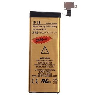 High Capacity Replacement 2680mAh Gold Battery for iPhone 4S