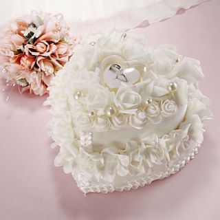 Heart Shaped Double Layer Rose Ring Pillow with Faux Pearl