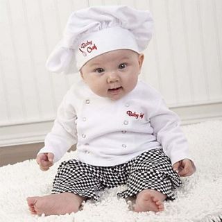 Boys Stand Collar Long Sleeve Chef Coat and Plaid Trousers and Chef Hat 3Pcs Chief Suit 100% Cotton