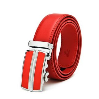 Mens Genuine Leather Automatic Buckle Red Belt