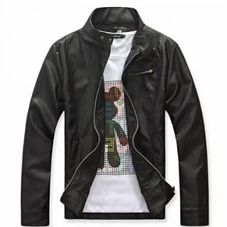 Mens Fashion Long Sleeve PU Leather Jacket Coat