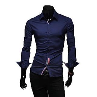 Mens Long sleeved casual Color Decorative Buckle Shirt