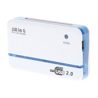 All in one Mini USB 2.0 Memory Card Reader (White and Blue)