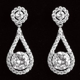 Elegant Platinum Plated With Zircon Drop Shaped Womens Drop Earrings