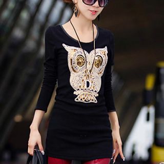 Womens Owl Embroidery T Shirt