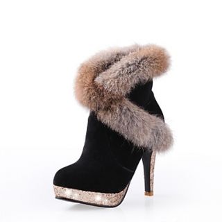 Faux Leather Womens High heel Fashion Sexy Ankle high Boots Collar with Rabbit Fur Collar (More Colors)