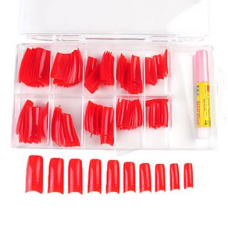100PCS Mixed Size Red French Nail Tips with Glue