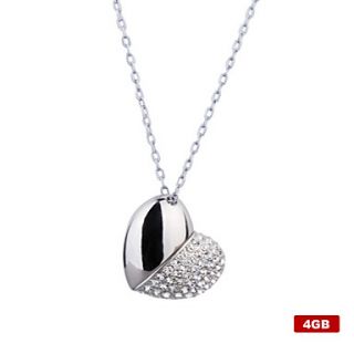 4GB Heart Shaped USB Flash Drive Necklace (Silver)