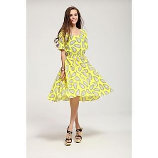 Womens Cashew Print Yellow Ball Gown Dress
