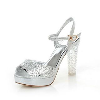 Faux Leather Womens Chunky Heel Peep Toe Heels Sandals Shoes with Rhinestone (More Colors)