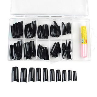 100PCS Mixed Size Black French Nail Tips with Glue