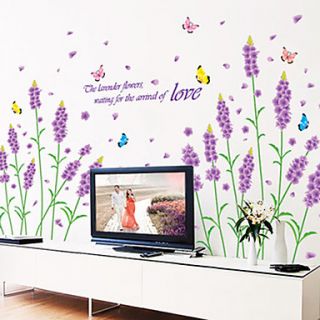 2pcs Floral Lavender Decorative Wall Stickers, Removable Stickers