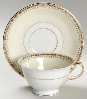 Thun Athena (Brown Blocks) Footed Cup & Saucer Set, Fine China Dinnerware   Brow