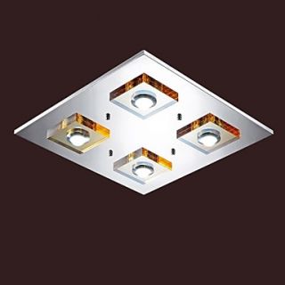 Led Crystal Flush Mount with 4 lights, Modern Amber Crystal Electroplating Stainless Steel.