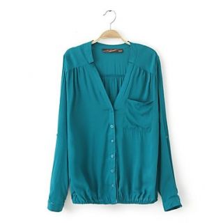 Womens V Neck Casual Cotton Solid Loose Shirts With Pockets