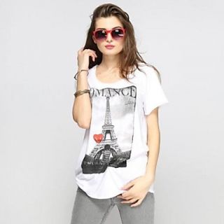Womens Eifel Tower Printed Long Leisure Round Collar Tops T Shirt