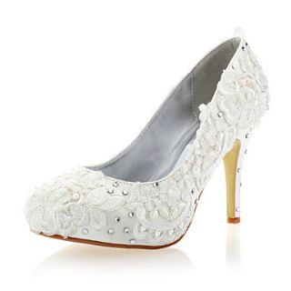 Satin/Lace Womens Wedding Stiletto Heel Heels Pumps/Heels with Rhinestone