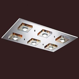 Led Crystal Flush Mount with 6 lights, Modern Amber Crystal Electroplating Stainless Steel.
