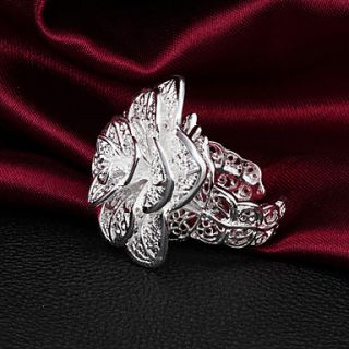 High Quality Fascinating Silver Plated Flower Pierced Womens Ring