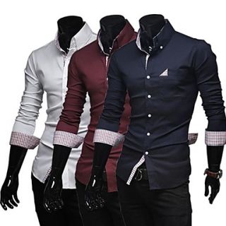 Mens Slim Casual Check Contrast Color Long Sleeved Shirt