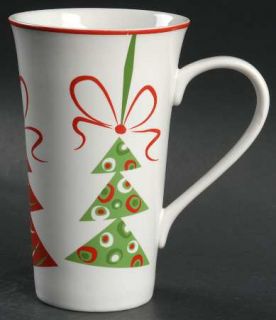 222 Fifth (PTS) 3rd Day Of Christmas Latte Mug, Fine China Dinnerware   Red & Gr