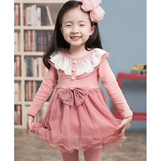 Girls Bowknot Round Neck Lovely Lace Dress