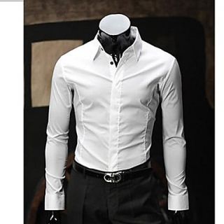 Uyuk Mens White Stand Collar Long Sleeve Casual Korean Style Shirt
