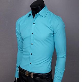 Uyuk Mens Lake Blue Long Sleeve Stand Collar Casual Style Fitted Shirt