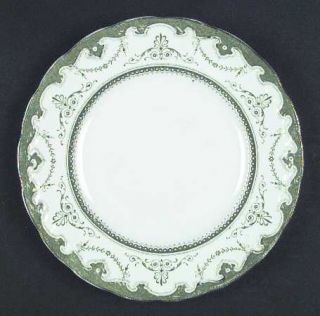 New Wharf Portsmouth Luncheon Plate, Fine China Dinnerware   Green Edge,Green Sc