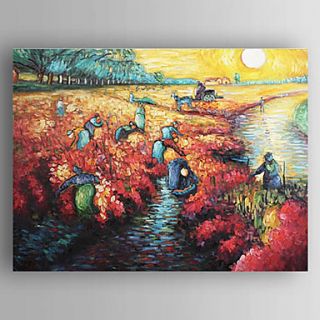 Hand painted The Red Vineyard at Arles,c.1888 Oil Painting by Vincent Van Gogh with Stretched Frame