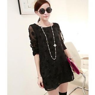 Womens Round Collar Lace Flower Print Solid Color Mini Dress