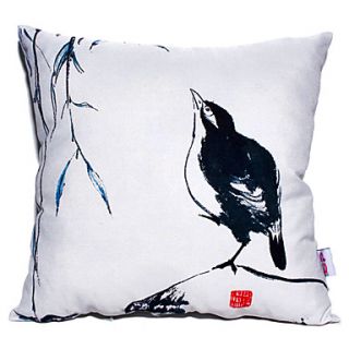 Antique Oriental Ink Painting Style Bird Pattern Novelty Pillow With Insert