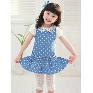 Girls Dot Demin Dress with Lace Legging Clothing Sets