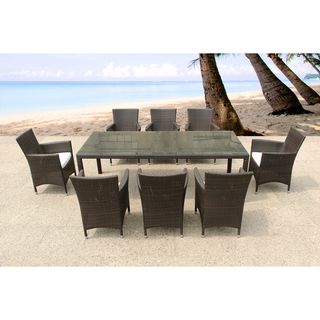 Italy 220 Wicker Patio Table And Chairs Outdoor Dining Set For 8 By Beliani (Dark brownMaterials Resin wicker, aluminum, glassFinish All weather resin wickerCushions includedWeather resistantUV protectionDining table dimensions 29 inches high x 87 inch