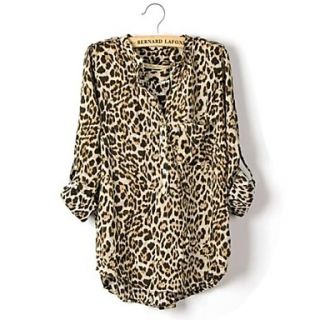 New Fashion Womens Leopard Print V Neck Long Sleeve Shirts