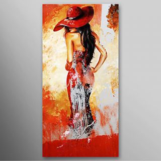Hand Painted Oil Painting Modern Lady in Red Hat with Stretched Frame Ready to Hang