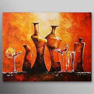 Hand Painted Oil Painting Abstract Wine Glass and Bottle with Stretched Frame Ready to Hang