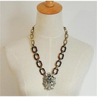 Womens Fashion Resin Leopard Print Crystal Flower Necklace